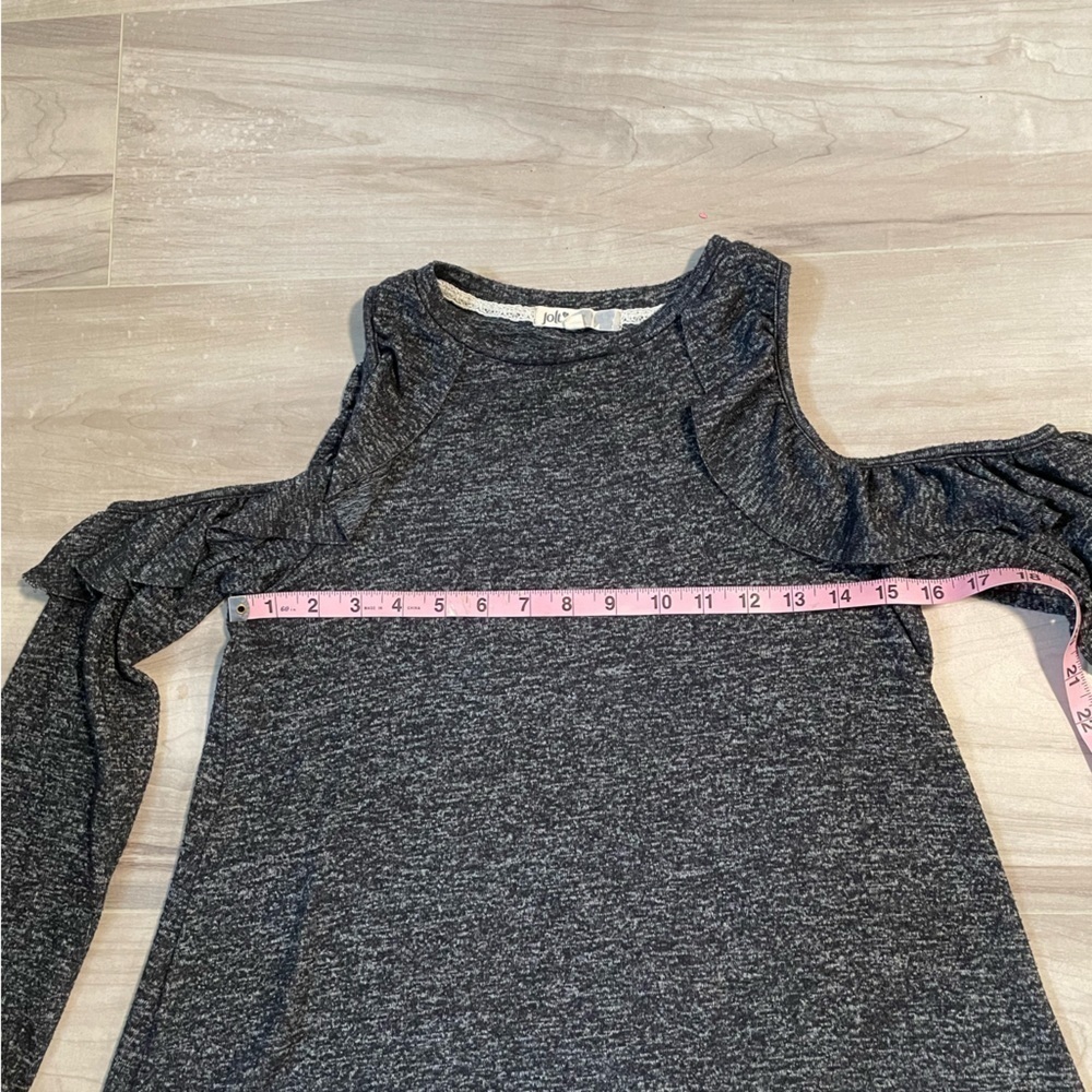 Jolt Dark Gray Cold Shoulder Ruffle Sweater - Soft Material- Size Small - Picture 9 of 10